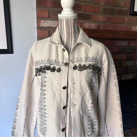 Z&L Europe Boho Coin Embellished Hand Painted Jacket Sz L - Picture 2 of 13